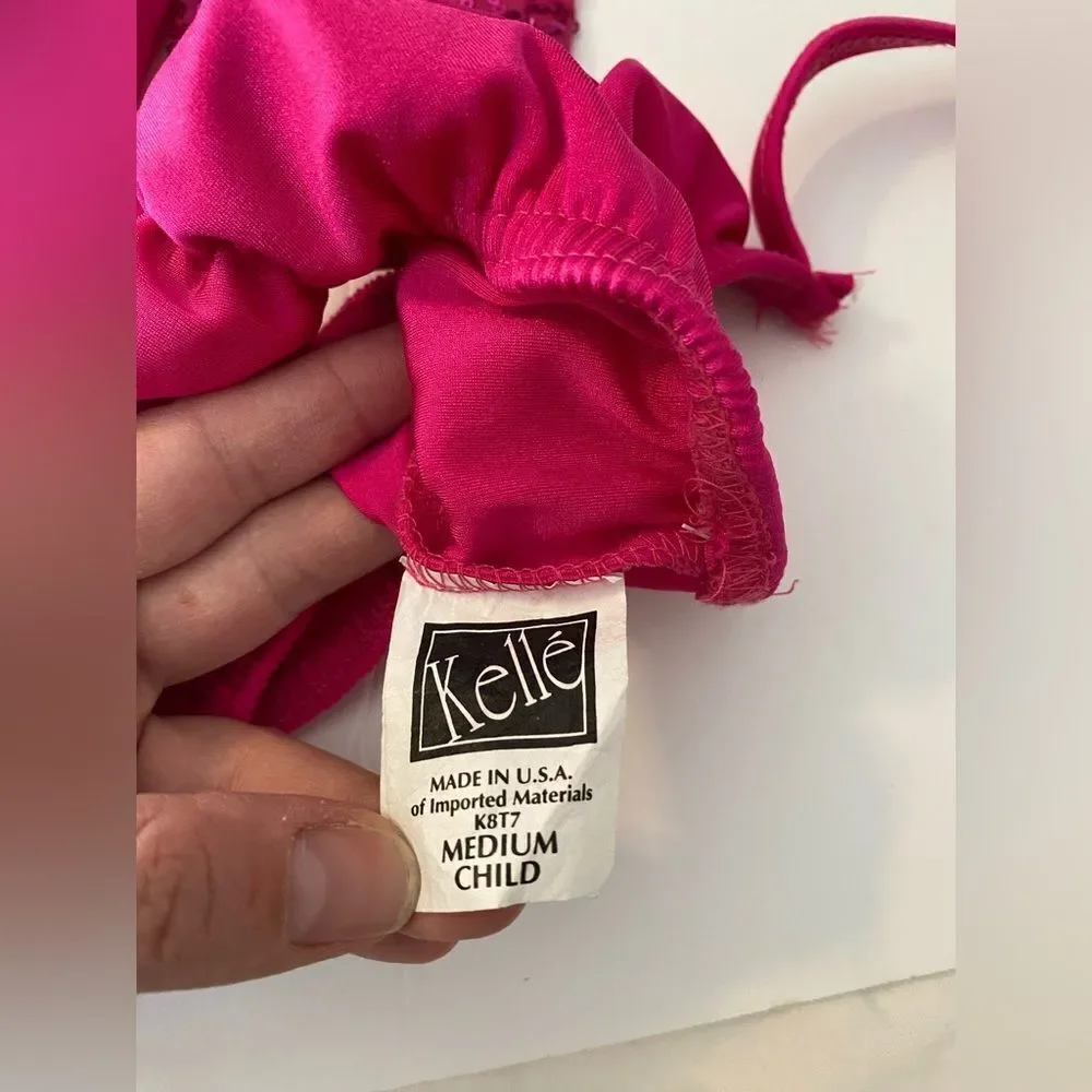 Kelle solo dance costume hot pink 2 piece leotard halter long sleeve mesh MC